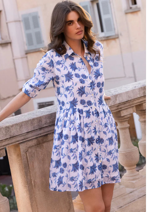 Oliphant Long sleeve shirt mini dress- Marion blue