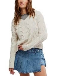 Free People Washed Cable Neck Sweater